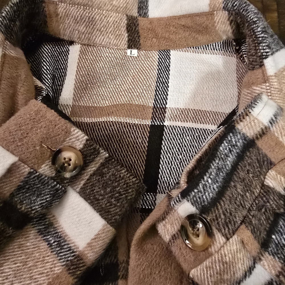 Plaid Sacket Duster Beige, Black & Cream Brushed Flannel Large NWOT - Picture 6 of 8